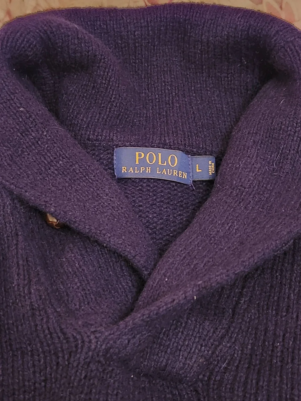 Polo by Ralph Lauren Dark Navy Shawl Turtleneck Sweater with Button Accents